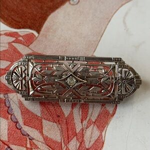 Art Deco Style Antique Sterling Silver Filigree Bar Pin Brooch